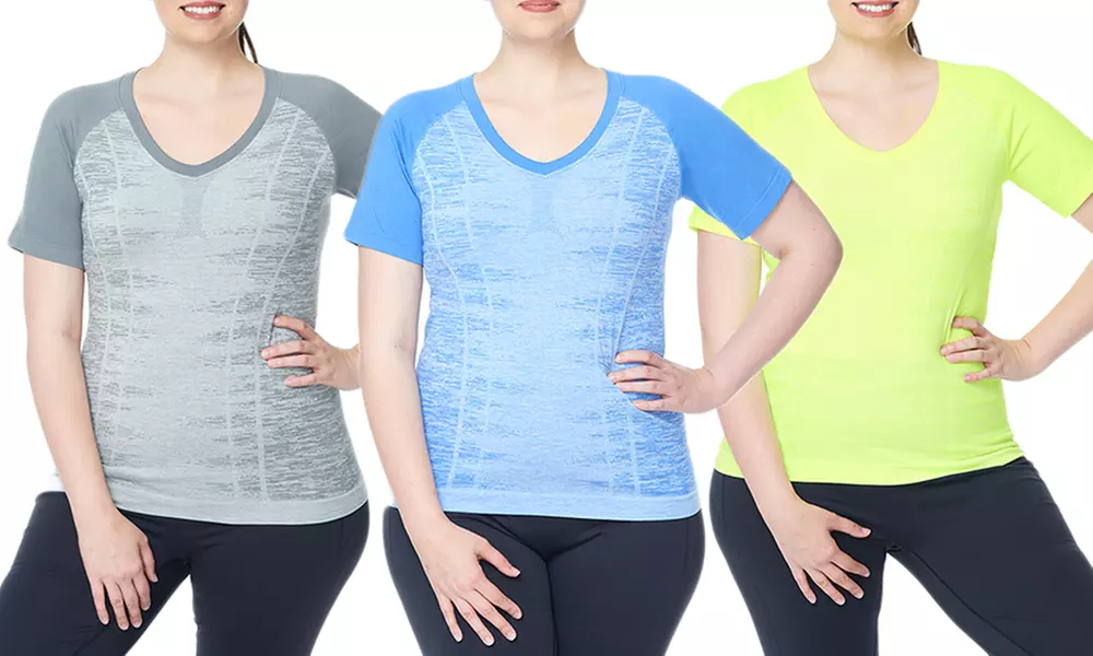 Women's Plus Size V-Neck Raglan Sleeve Active Top - Primary Image