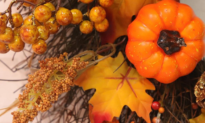 Image 2: Artificial Autumn Halloween Prelit Wreath Thanksgiving Decorations