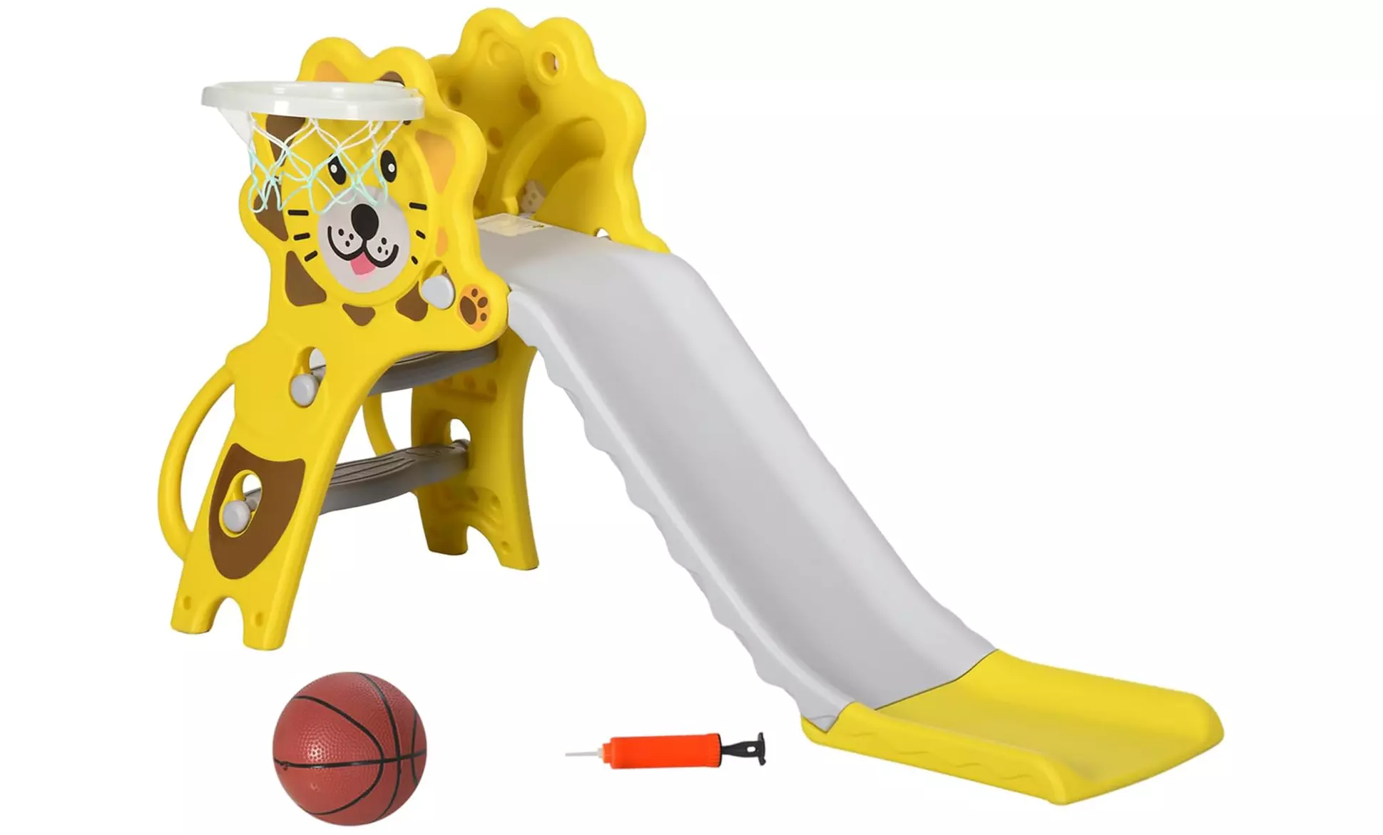 HomCom Kids' Indoor Lion-Themed Slide with Basketball Hoop
