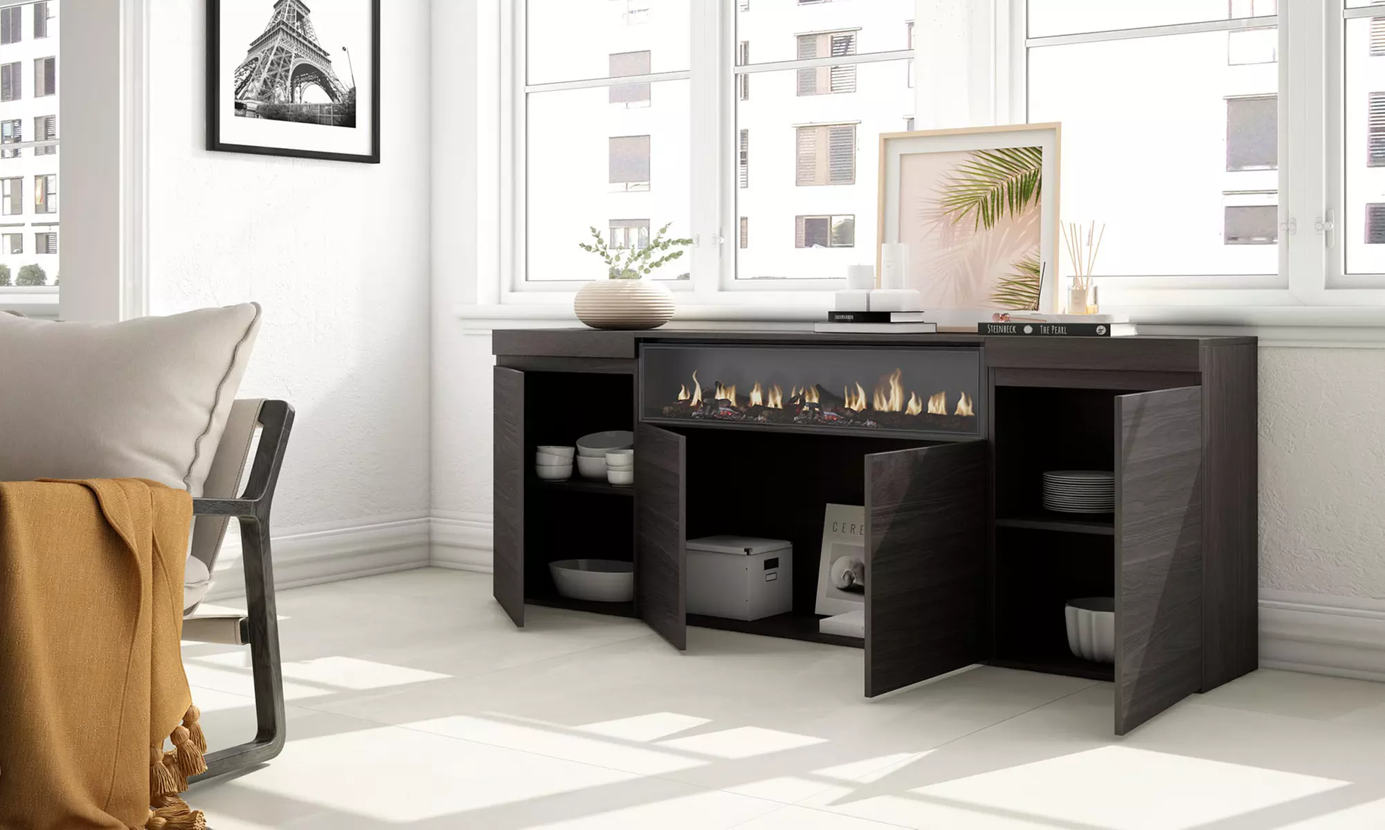 Sideboard mit LED-Elektrokamin