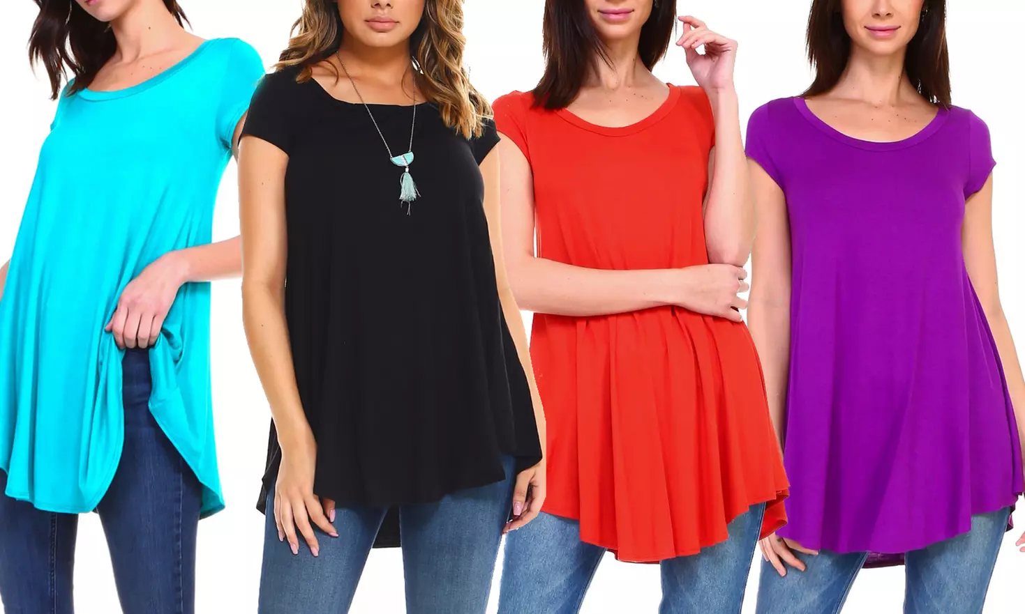 Women's Short Sleeve Flowy Spring Tunic Top. Plus Sizes Available. - Primary Image
