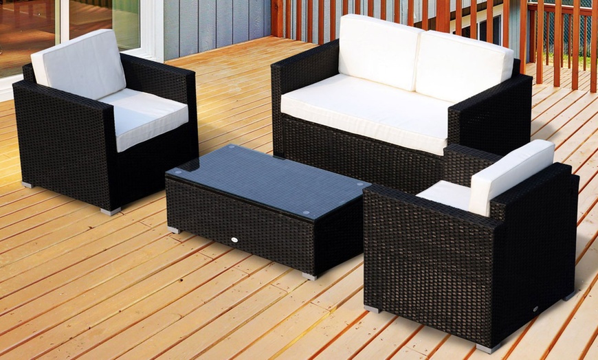 Image 1: Outsunny 4-Seater Rattan Set