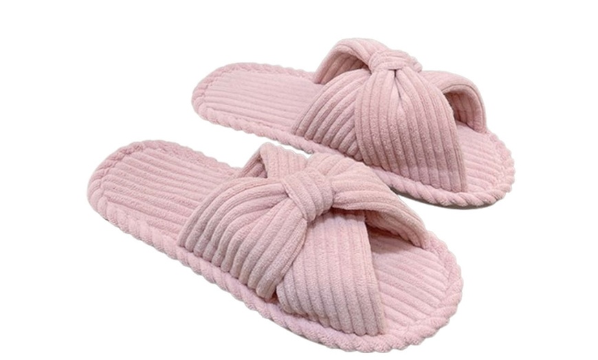 Image 5: Bow Cross Band Slippers for Women