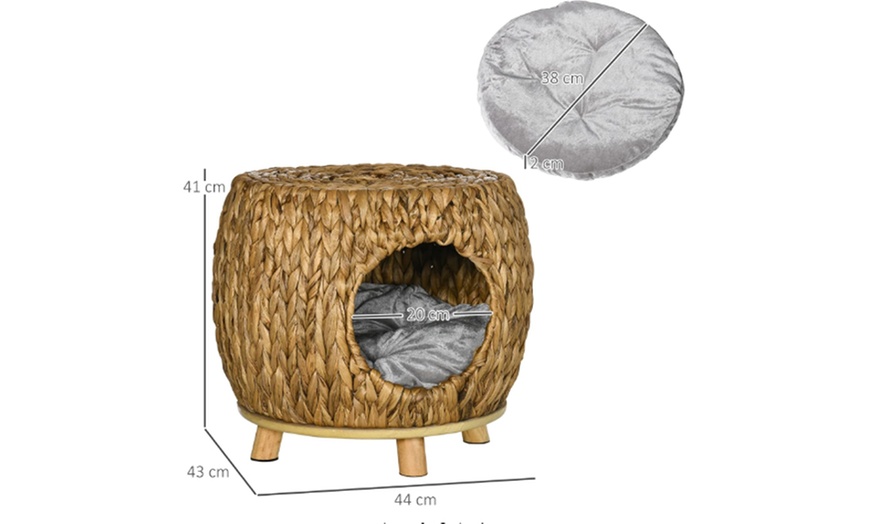 Image 6: PawHut Wicker Cat Cave with Soft Washable Cushion