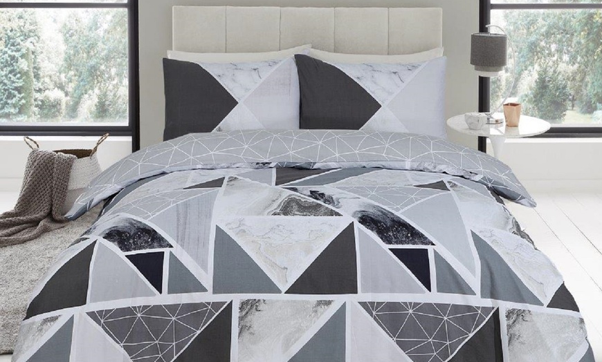 Image 1: Mila Geometric-Print Duvet and Pillowcase Set