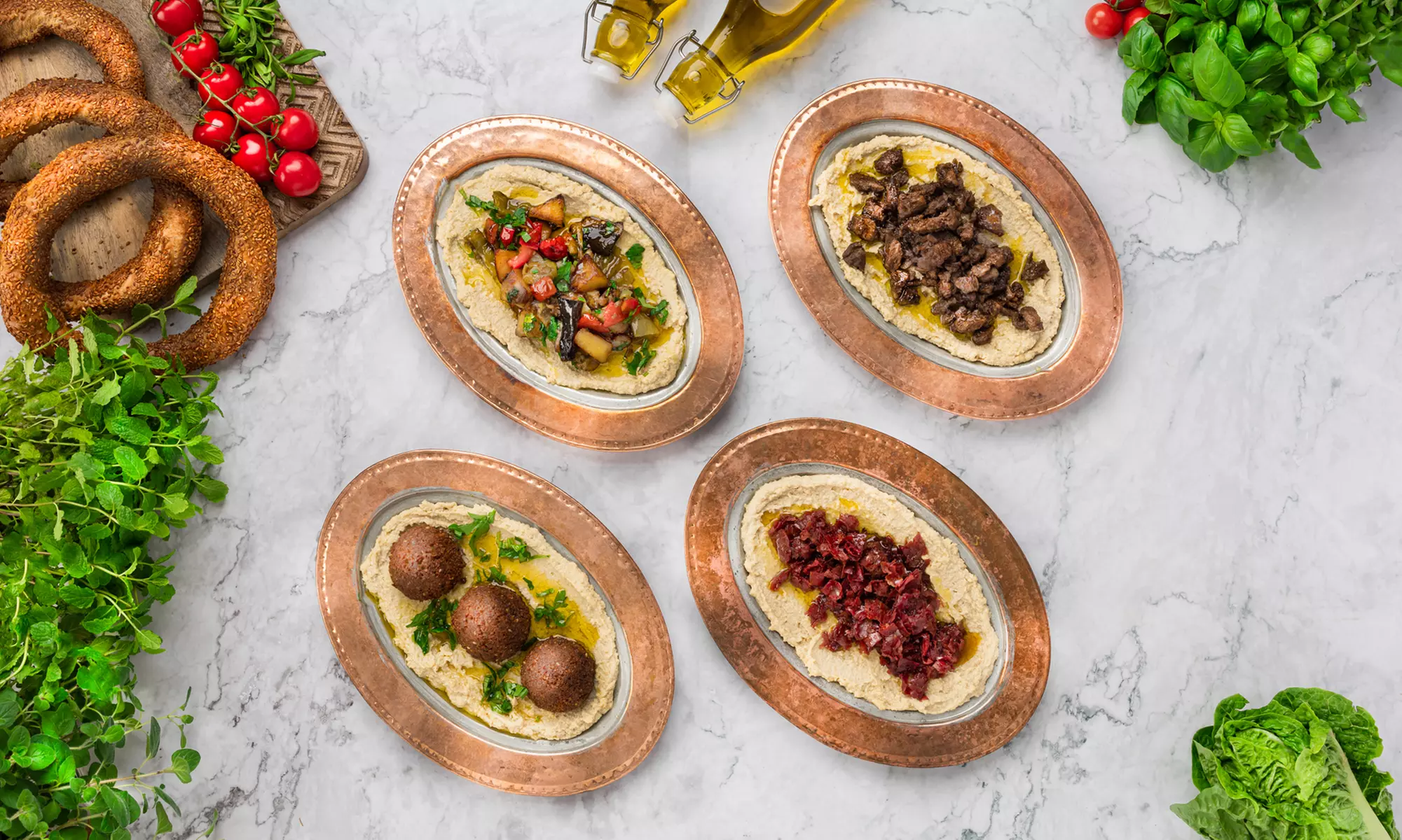 Ein Humus-Gericht nach Wahl inklusive ein Dessert für 1, 2 od. 4 Pers.