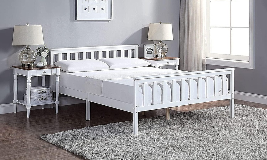 Image 1: White Wooden Bed 