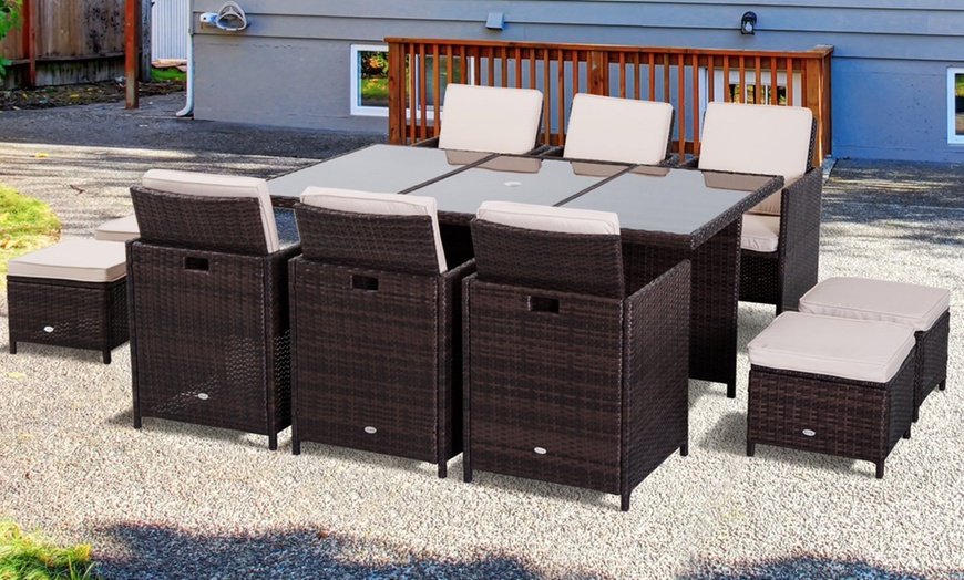 Image 2: Outsunny Rattan Cube Garden Set