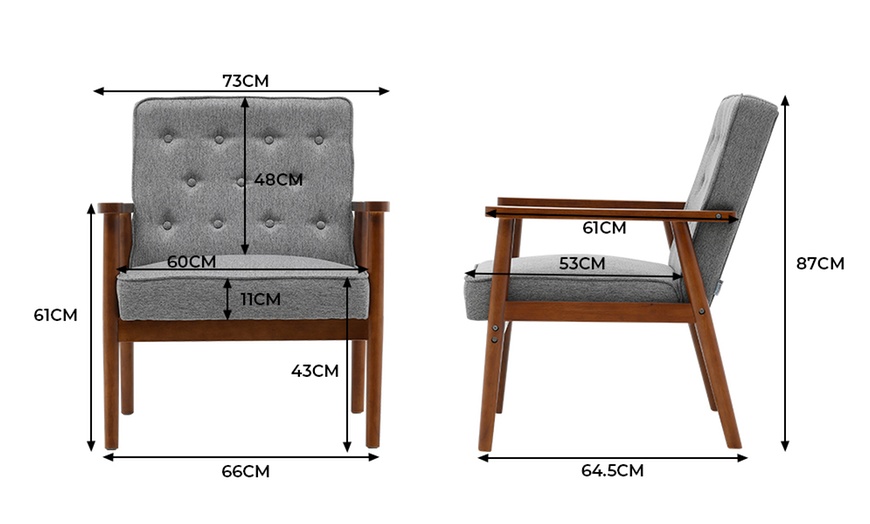 Image 12: Grey Modern Style Wooden Frame Upholstered Lounge Chair