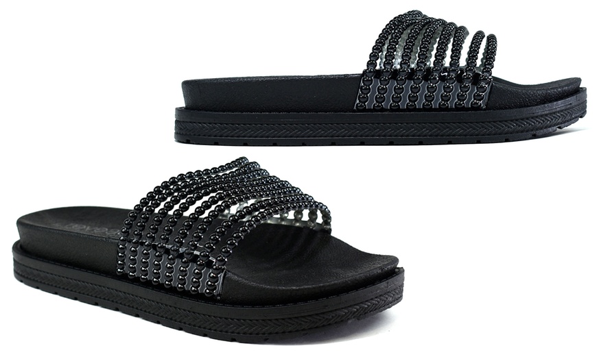 Image 2: Women's Dual Platform Beaded Sliders