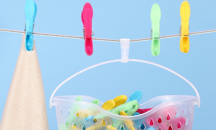 Image 6: Plastic Clothes Peg Basket 36 Piece Set Multicoloured