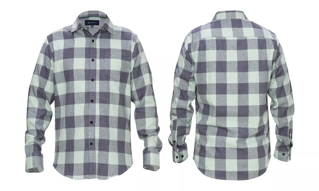 Braveman Men's Buffalo Plaid Button Down Classic Fit Flannel Shirt (S-3XL)