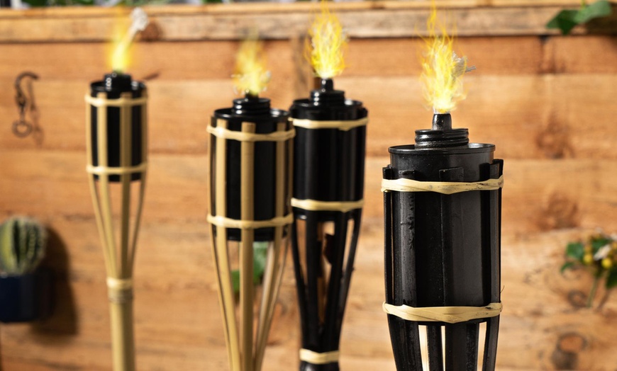 Image 1: 6- or 12-Piece Bamboo Garden Tiki Torch Set