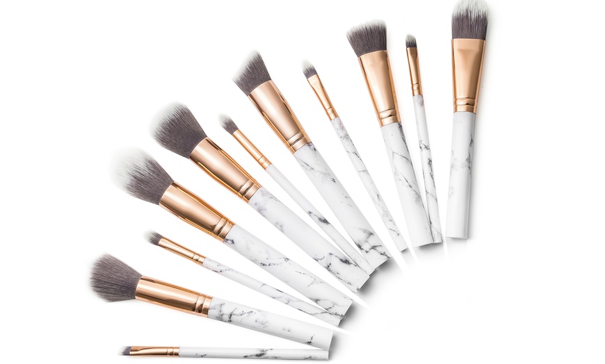 Image 3: 10-Pc Marble Make Up Brush Set