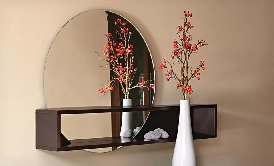 $89.99 for a Nexxt Tate Series Round Mirror with Intersecting Shelf ($150 List Price). Free Shipping and Free Returns. - Primary Image