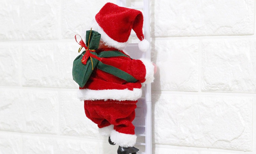 Image 4: Animated Musical Jingle Bells Santa Claus Climbing Ladder Toy Christmas Gift 