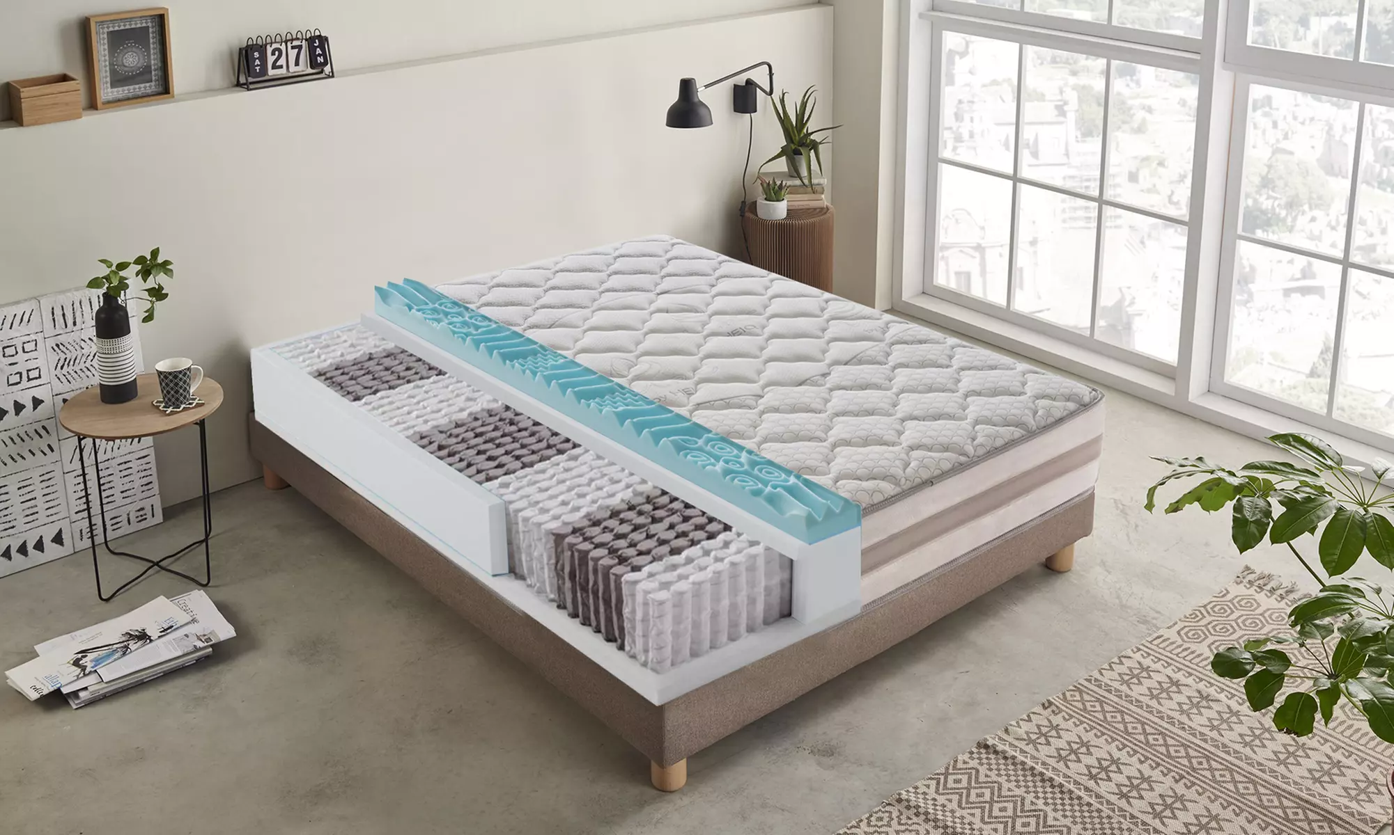 Matelas à ressorts ensachés avec 13 zones de mousse à mémoire de forme