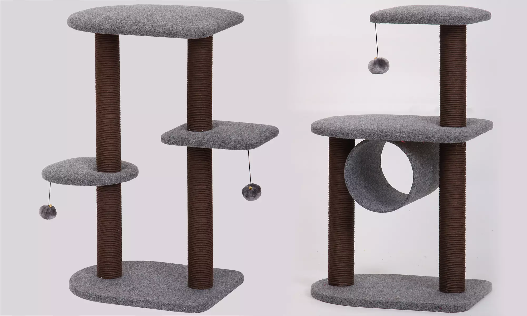 Chocolate and Gray Cat Trees with Scratch Posts - Primary Image