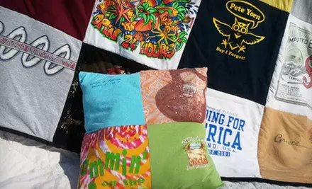 T-shirt Memory Quilt with Optional 4-Square Pillow from Mominizer (Up to 53% Off). Three Options Available. - Primary Image