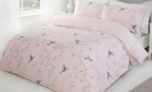 Julian Charles Home Floral Bird Blush Pink Cotton Rich Reversible Duvet Set