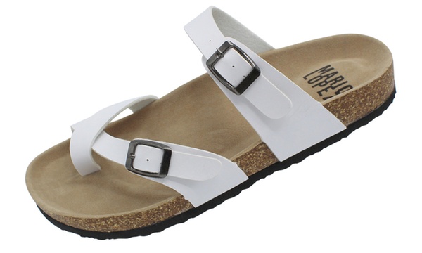 Mario lopez women double buckle straps 2024 sandals flip flop platform footbed sandals