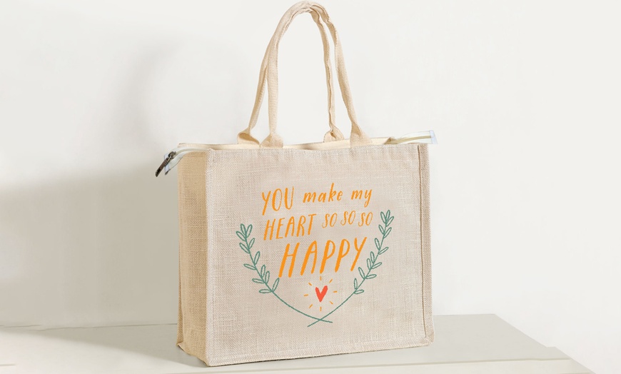 Image 3: Printed Zippered Hessian Bag