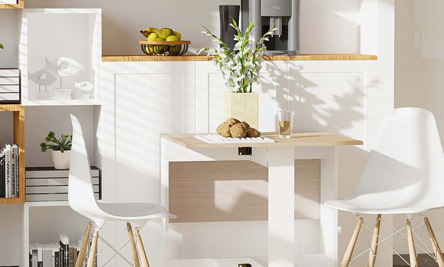 Image 2: HomCom Particleboard Folding Dining Table in Oak and White