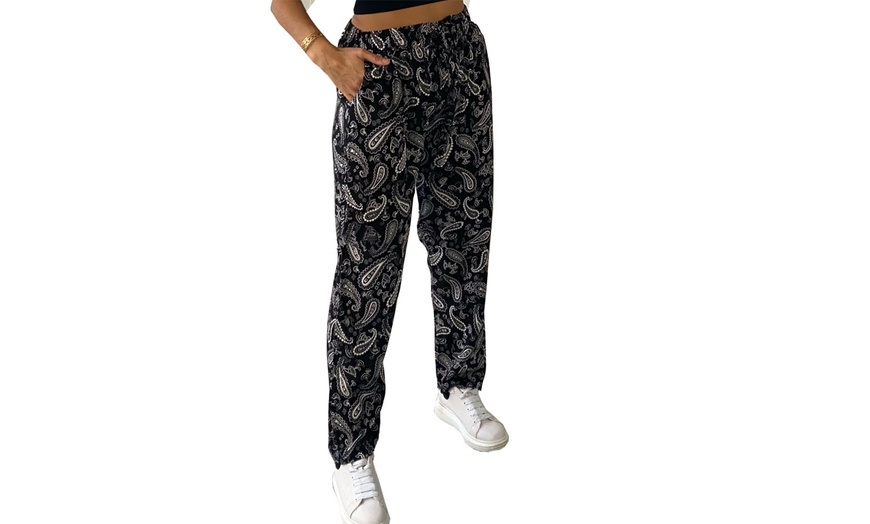 Image 6: Women's Printed Straight Fit Cotton Trousers with Elasticated Waist 