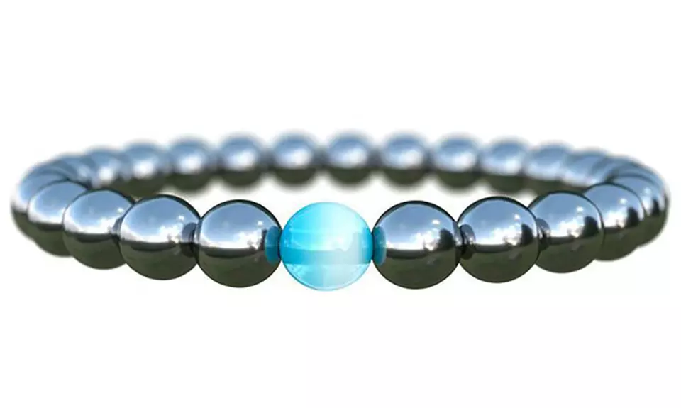 1x, 2x oder 3x Hämatit-Armband mit blauer Opal-Perle