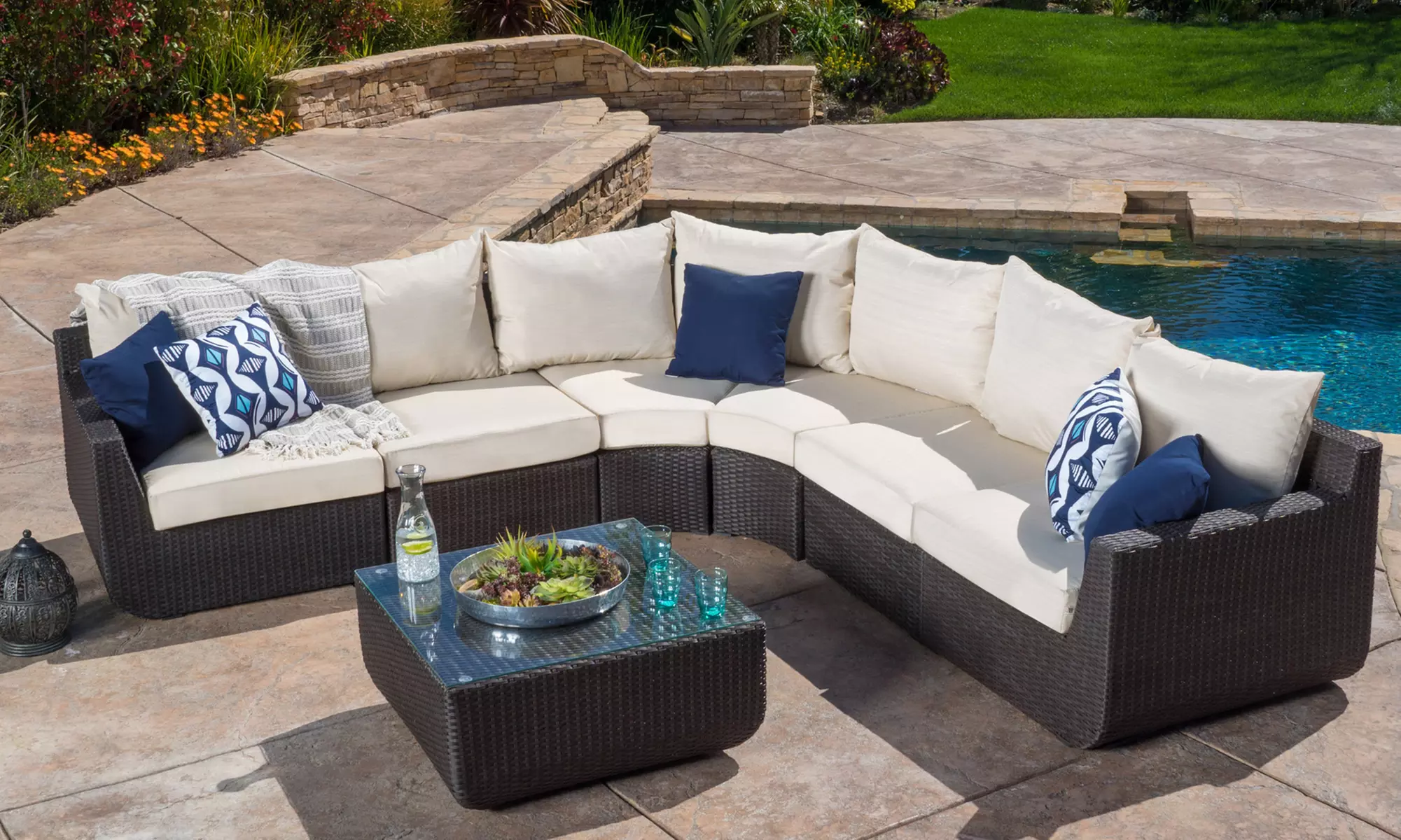 Great Deal Furniture Prado Outdoor Sectional Sofa Set with Cushions (7-Piece) - Primary Image