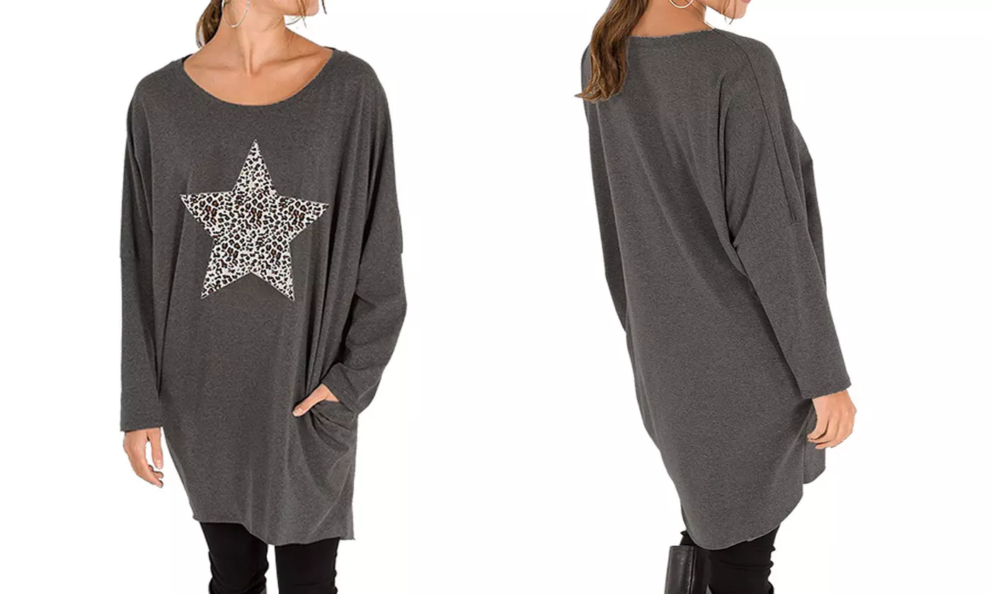 Leopard Motif Print Oversized Top