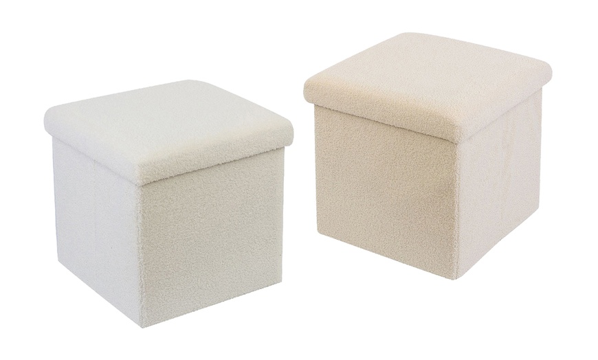 Image 3: Teddy Boucle Storage Ottoman or Foldable Cube Footstool