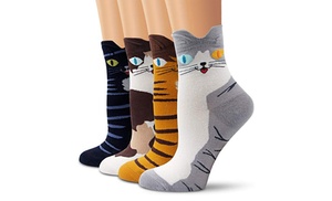 Four or Eight Pairs of Cotton-rich Cat Socks by Sunny Socks