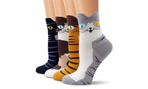  Four or Eight Pairs of Cotton-rich Cat Socks by Sunny Socks 