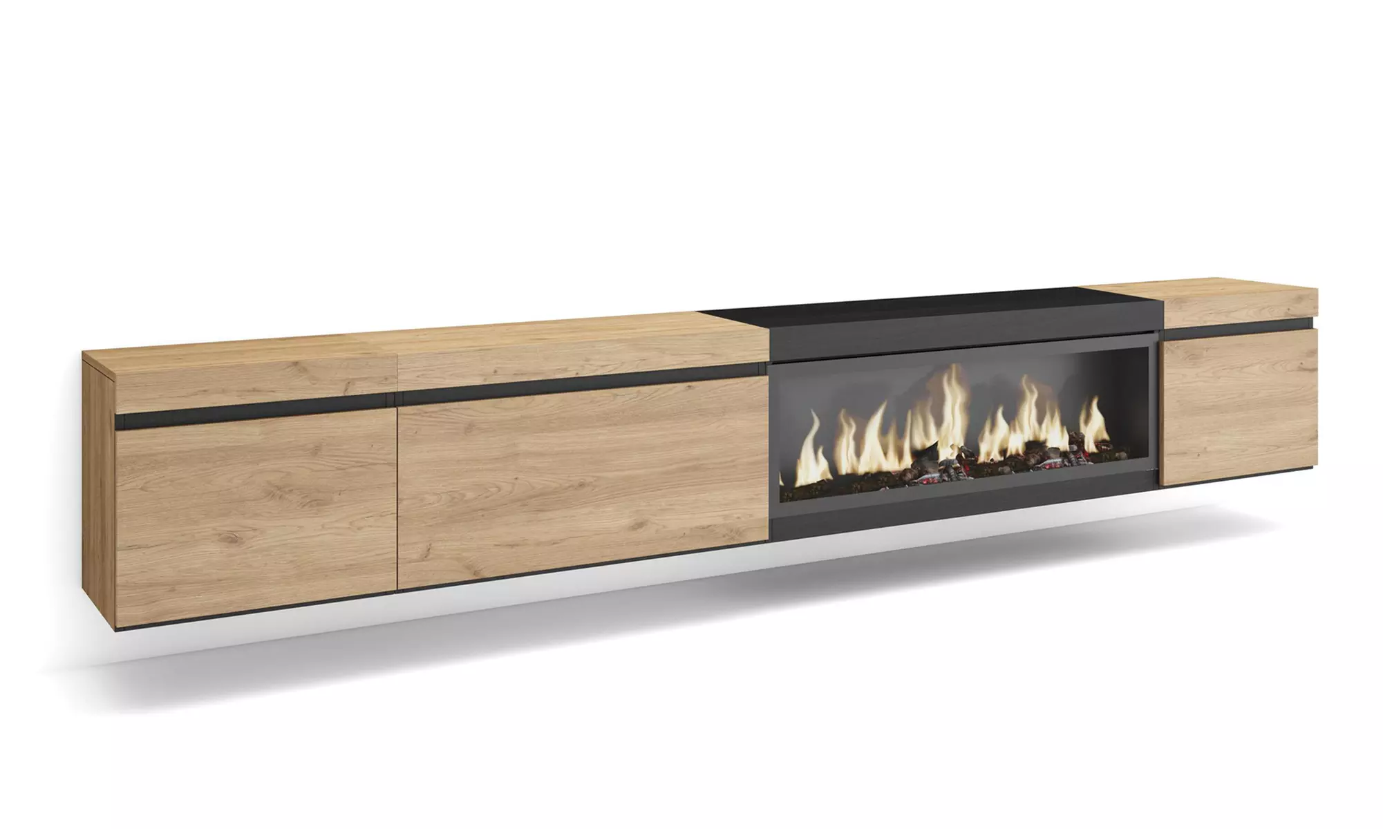 Hängender TV-Schrank 320 cm od. TV-Schrank 288 cm + elektrischer Kamin