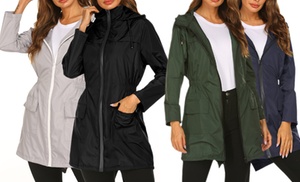 Zippered Hooded Long Sleeve Raincoat