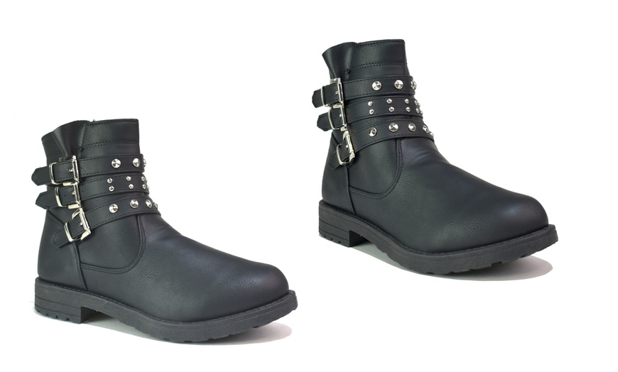 Image 5: Girl's Stud Buckle Ankle Low-Heel Boots