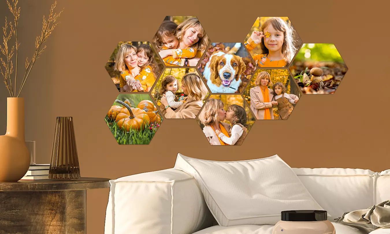 Personalisierbare Hexagon-Fotos als Set in verschiedenen Größen