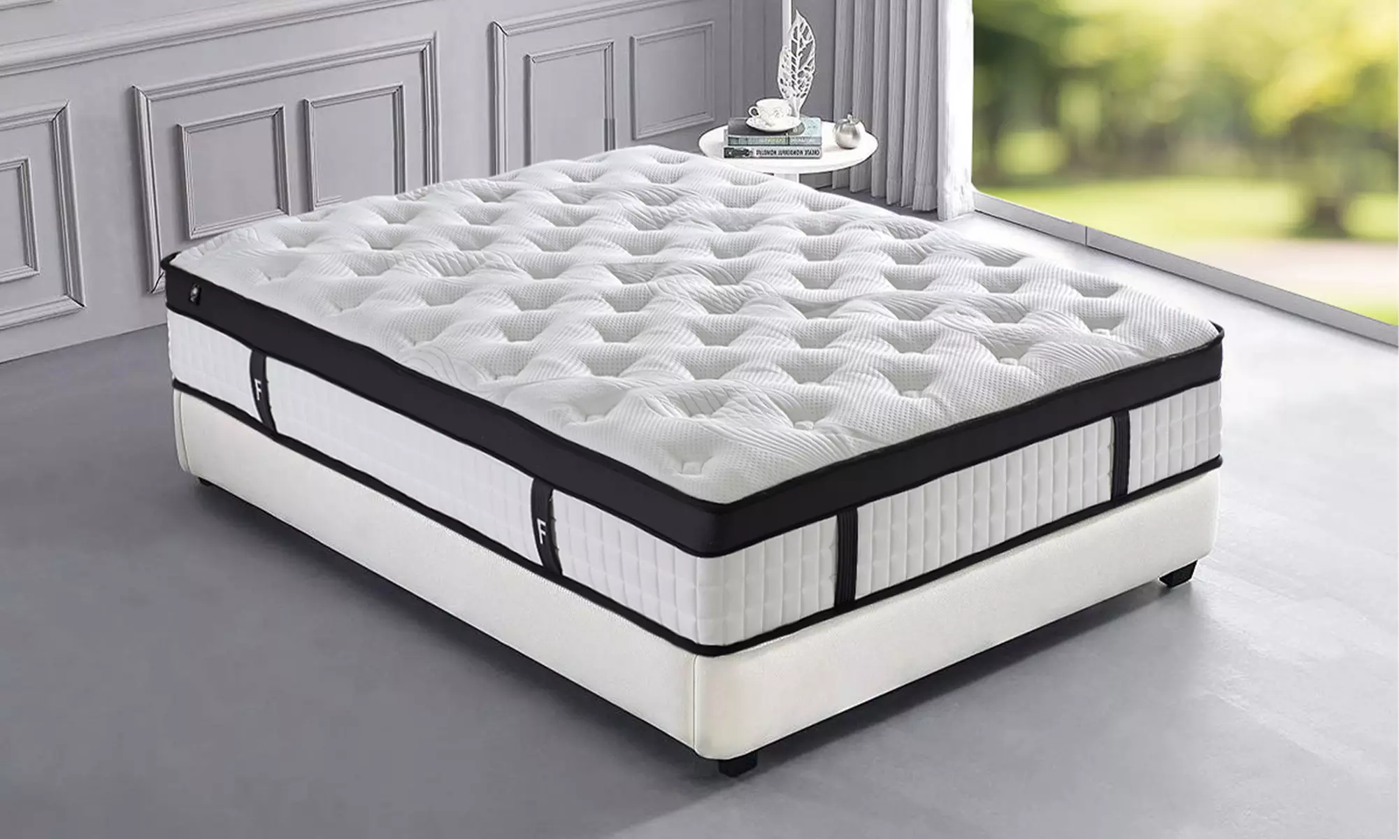 Matelas "Fairmont" 27cm à mémoire de forme et ressorts ensachés, surmatelas relié, tissus doux aspect suédine, Sampur - Primary Image