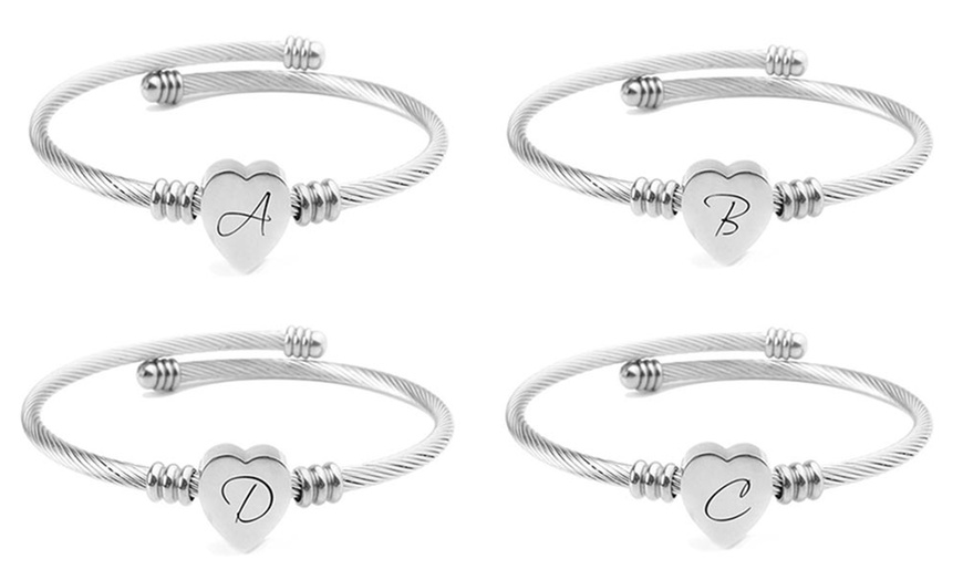 Image 1: Heart Cable Initial Bracelet