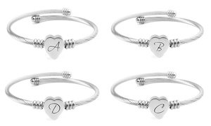 Heart Cable Initial Bracelet