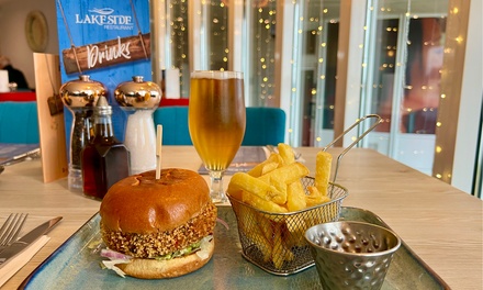 Chicken or Veggie Burger with Chips and Salad and Beer for One - Lakeside Fish & Chips
