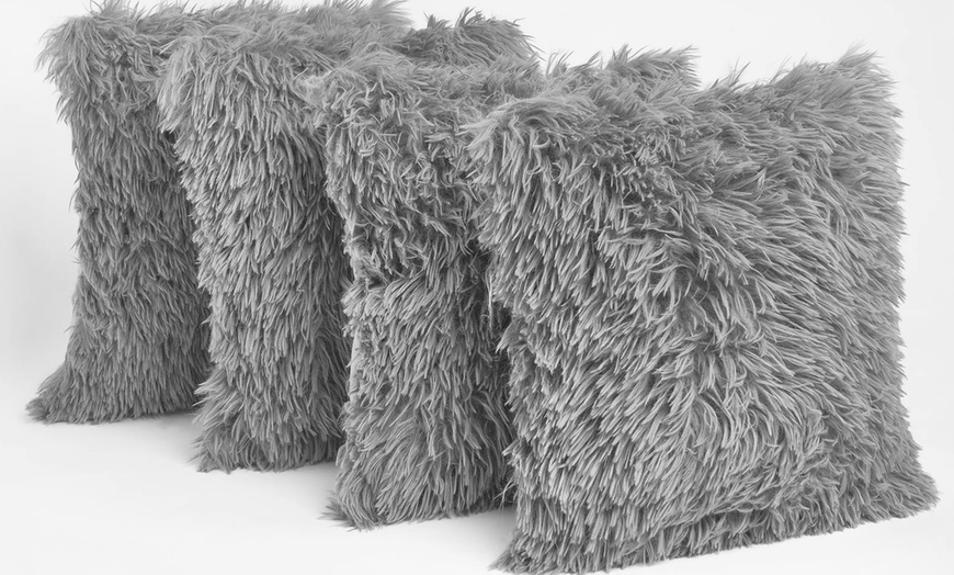 Image 1: Four-Pack of Faux Mongolian Fur Cushion Covers