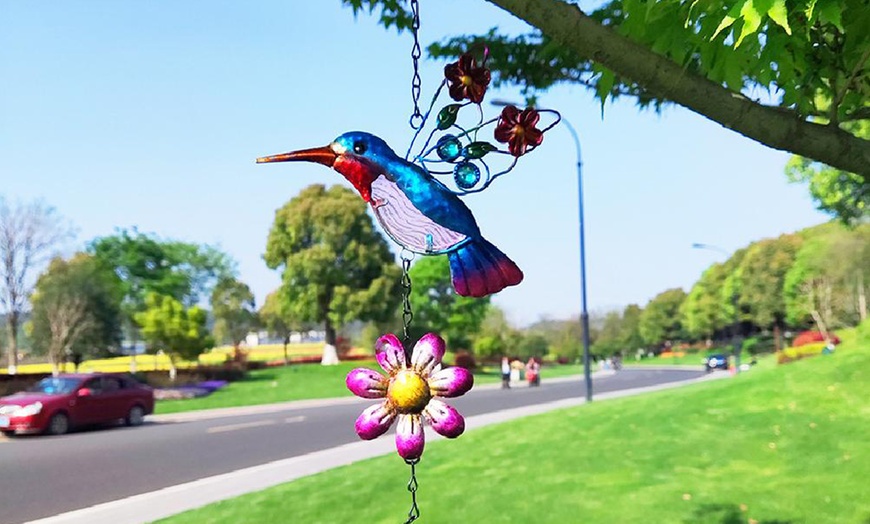 Image 3: Outdoor Hummingbird with Flower Hanging Decoration