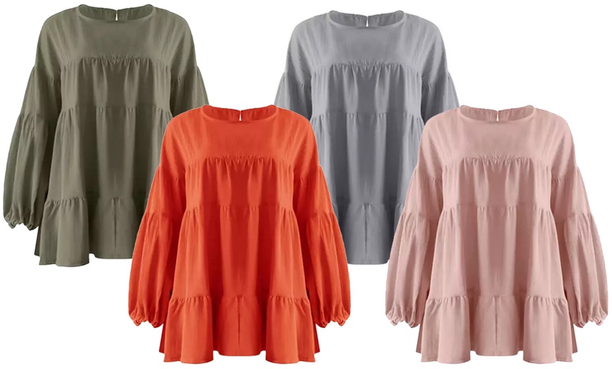 Image 1: Oversized Tiered Long-Sleeve Top