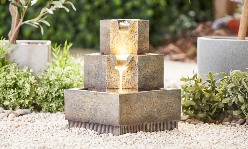 Image 1: Three-Tier Squared Bowl Cascading Water Feature