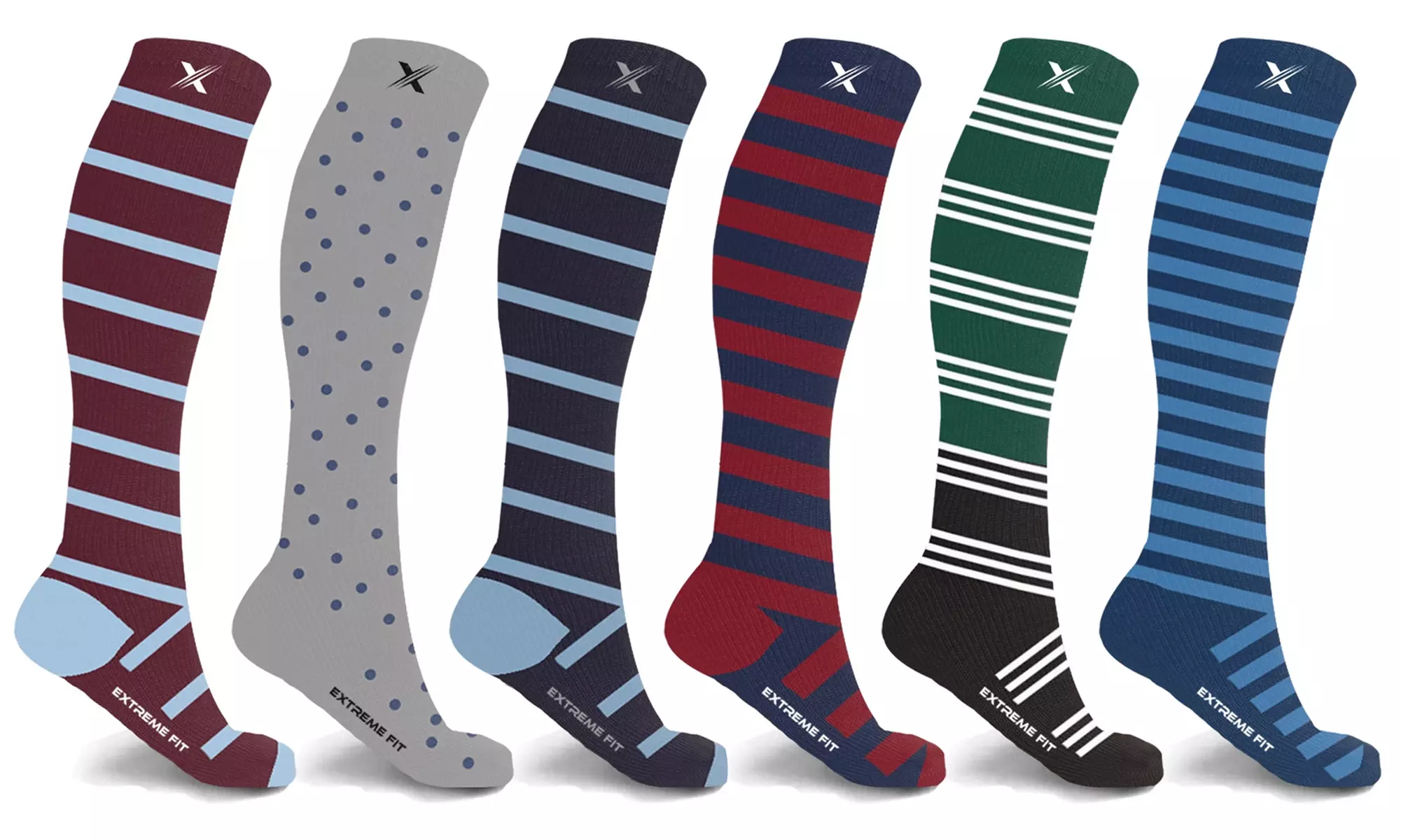 XTF Striped Knee-High Compression Socks (3 or 6 Pairs) - Second Medium