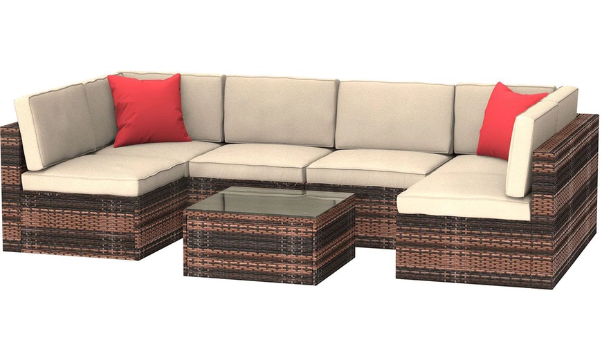 Image 15: Six-Seat Rattan-Effect Sofa with Table and Optional Cover