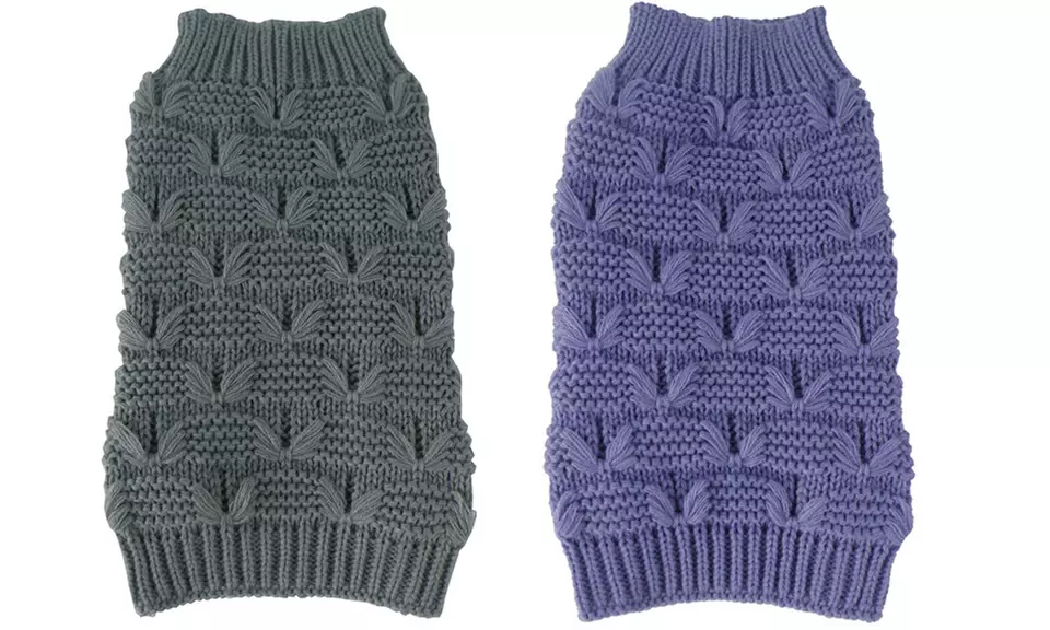 Butterfly Stitched Heavy Cable Knitted Fashion Turtleneck Dog Sweater - Primary Image