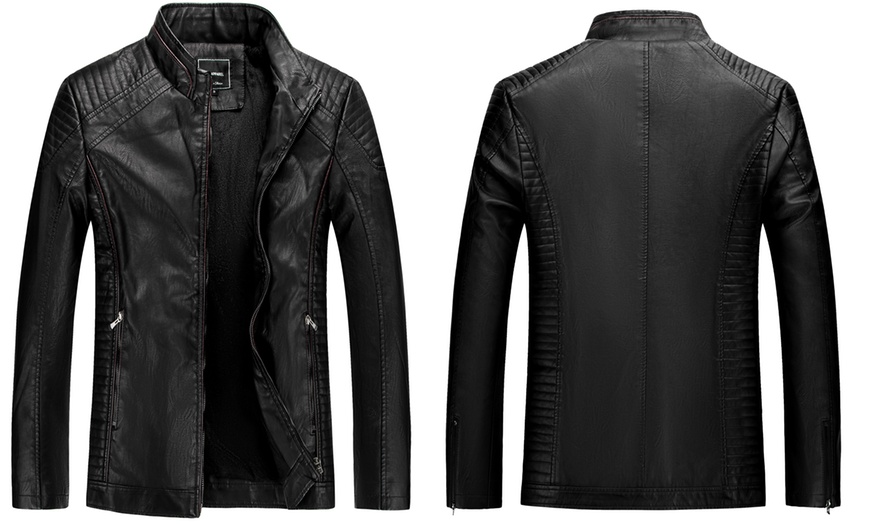 Image 2: Men's Faux Leather Biker Jacket